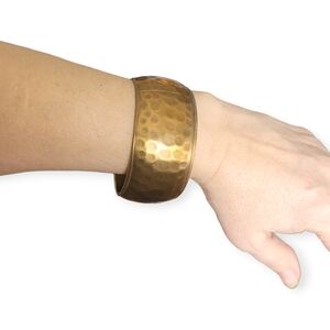 Vintage Hammered Brass Bangle Cuff Bracelet Boho Chunky
